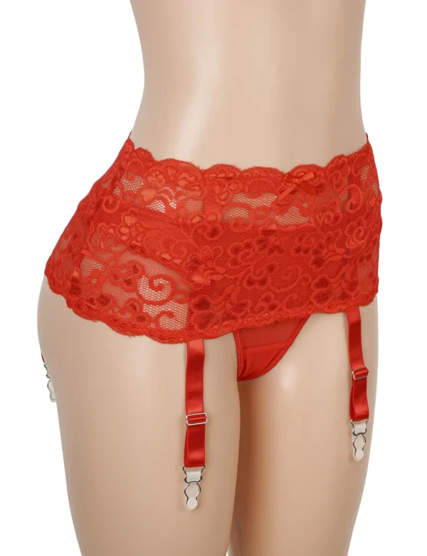 Porte-jarretelles rouge en dentelle florale (3) Porte-jarretelles rouge en dentelle florale