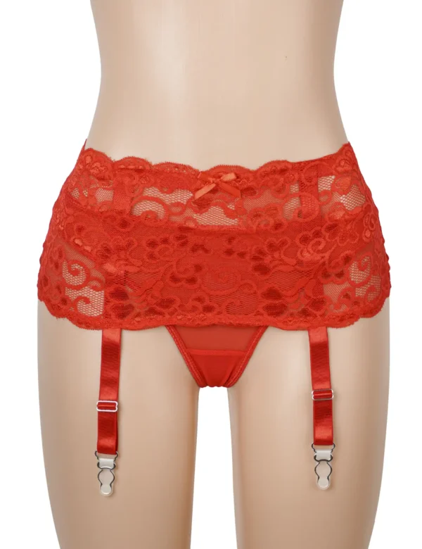 Porte-jarretelles rouge en dentelle florale (4) Porte-jarretelles rouge en dentelle florale