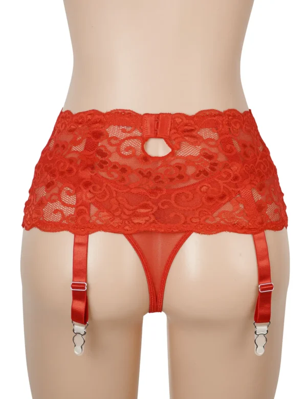 Porte-jarretelles rouge en dentelle florale (5) Porte-jarretelles rouge en dentelle florale
