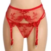 Porte jarretelles rouge transparent à broderies florales (3) Porte jarretelles rouge transparent à broderies florales