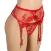 Porte jarretelles rouge transparent à broderies florales (5) Porte jarretelles rouge transparent à broderies florales