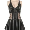 Robe à jarretelles zippée effet cuir noir (2) Robe à jarretelles zippée effet cuir noir