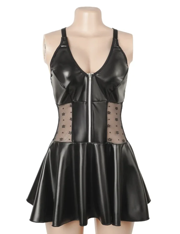 Robe à jarretelles zippée effet cuir noir (2) Robe à jarretelles zippée effet cuir noir