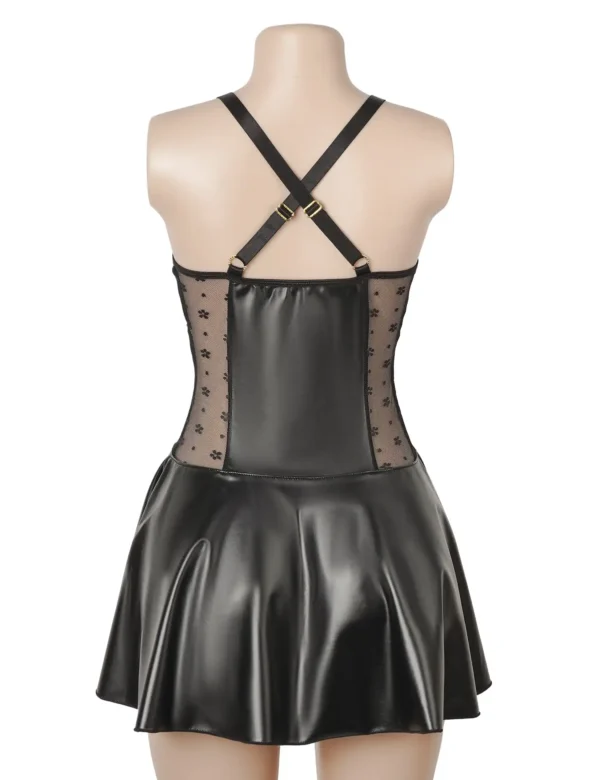 Robe à jarretelles zippée effet cuir noir (3) Robe à jarretelles zippée effet cuir noir