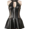 Robe cuir noir à jarretelles et dos lacé (1) Robe cuir noir à jarretelles et dos lacé