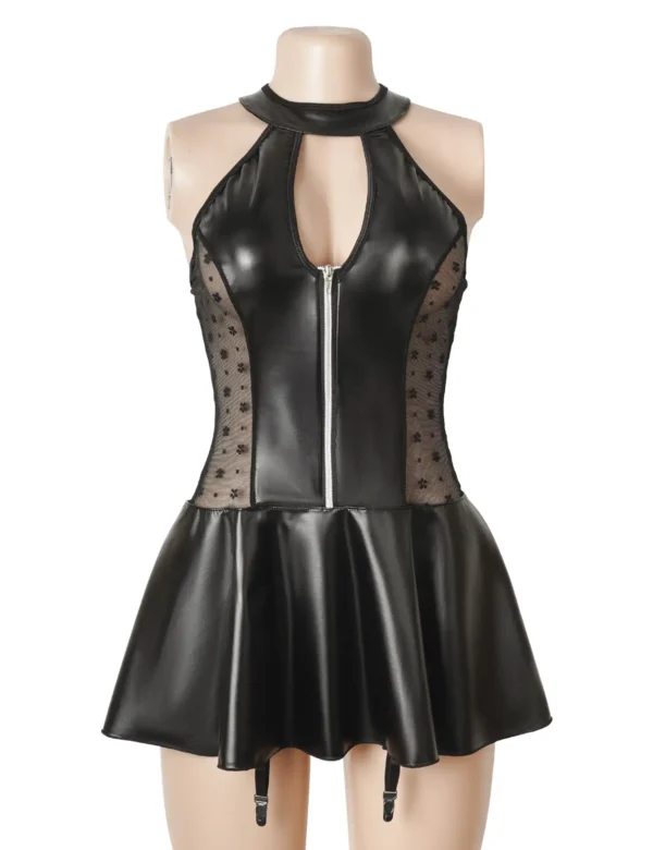 Robe cuir noir à jarretelles et dos lacé (1) Robe cuir noir à jarretelles et dos lacé