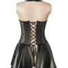 Robe cuir noir à jarretelles et dos lacé (2) Robe cuir noir à jarretelles et dos lacé