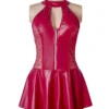 Robe cuir rouge dos lacé et jarretelles (1) Robe cuir rouge dos lacé et jarretelles