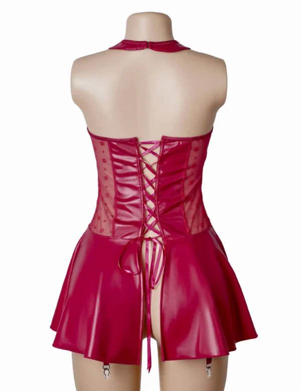 Robe cuir rouge dos lacé et jarretelles (5) Robe cuir rouge dos lacé et jarretelles