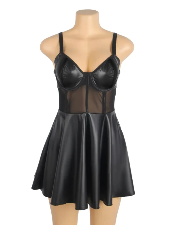 Robe noire effet cuir coupe évasée (5) Robe noire effet cuir coupe évasée