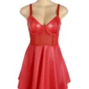 Robe rouge effet cuir coupe évasée (3) Robe rouge effet cuir coupe évasée