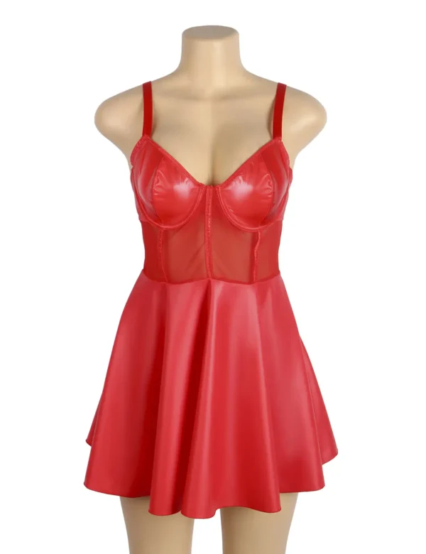 Robe rouge effet cuir coupe évasée (3) Robe rouge effet cuir coupe évasée