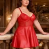 Robe rouge effet cuir coupe évasée (4) Robe rouge effet cuir coupe évasée