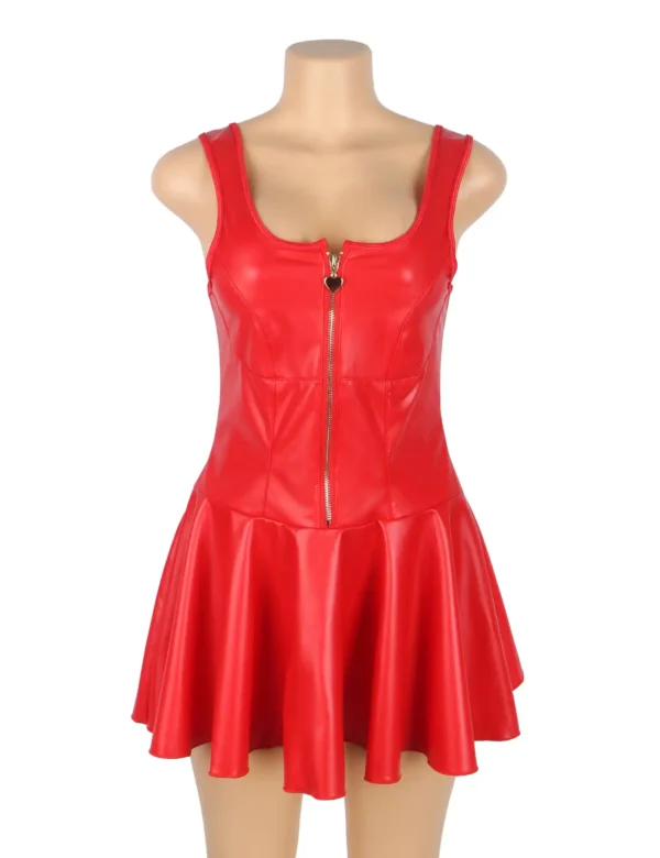 Robe rouge effet cuir mat zippée (3) Robe rouge effet cuir mat zippée