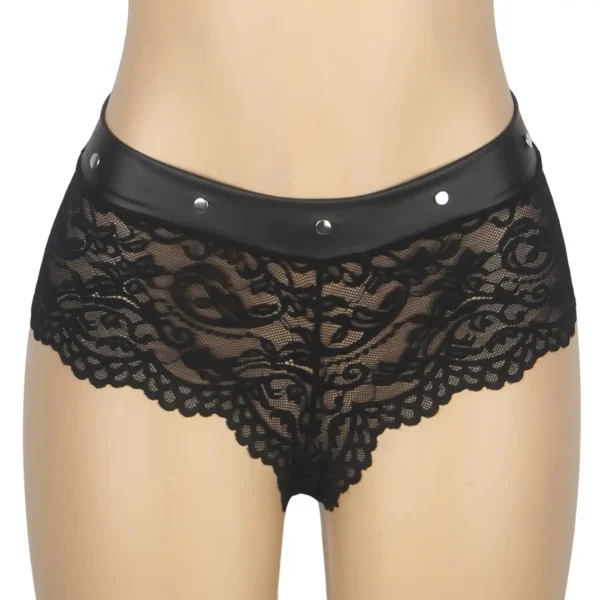 Shorty en dentelle cuir et rivets (3) Shorty en dentelle cuir et rivets