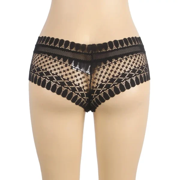 Shorty transparent en dentelle géométrique noir (3) Shorty transparent en dentelle géométrique