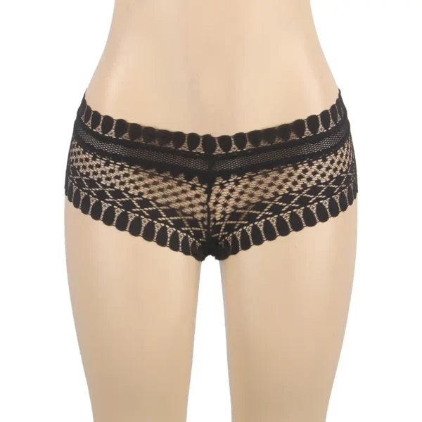 Shorty transparent en dentelle géométrique noir (4) Shorty transparent en dentelle géométrique