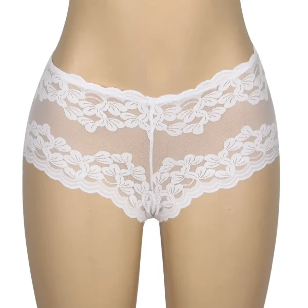 Shorty transparent en résille et broderies blanc (4) Shorty transparent en résille et broderies