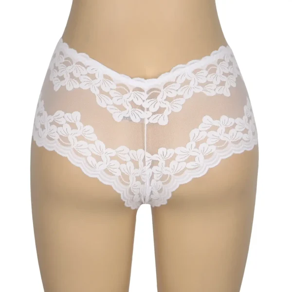 Shorty transparent en résille et broderies blanc (5) Shorty transparent en résille et broderies
