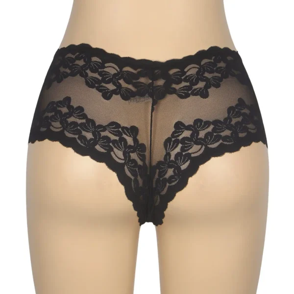 Shorty transparent en résille et broderies noir (4) Shorty transparent en résille et broderies