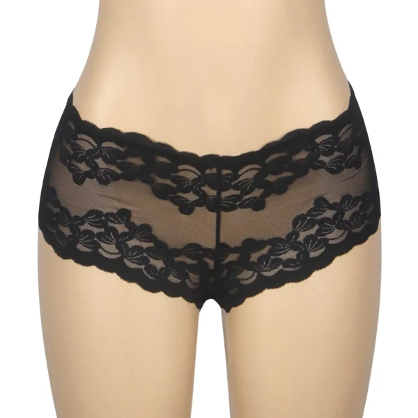 Shorty transparent en résille et broderies noir (5) Shorty transparent en résille et broderies