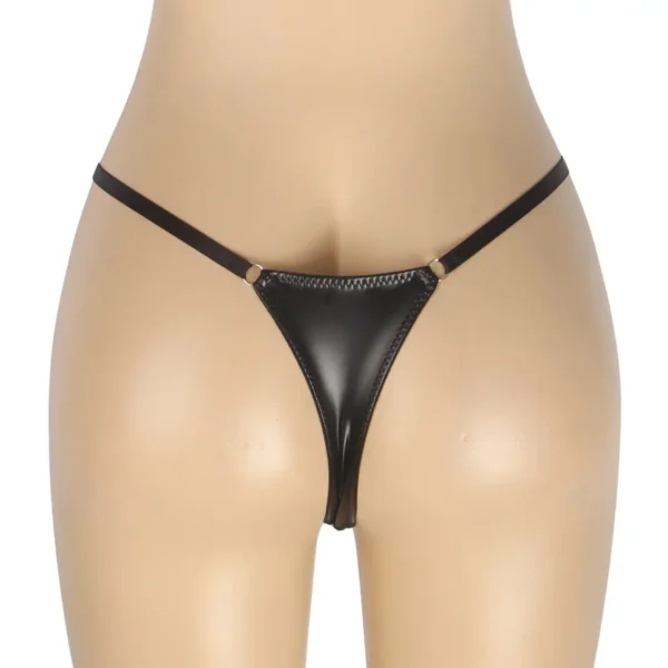 String simili-cuir noir brillant (3) String simili-cuir noir brillant