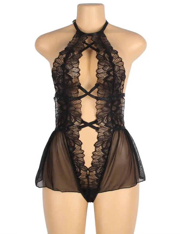 body noir transparent décolleté ouvert et dos nu (3) Body noir transparent décolleté ouvert et dos nu