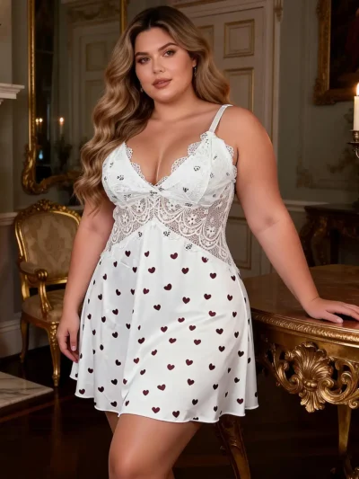 nuisette blanche dentelle et motifs coeurs (1) Nuisette blanche dentelle et motifs cœurs
