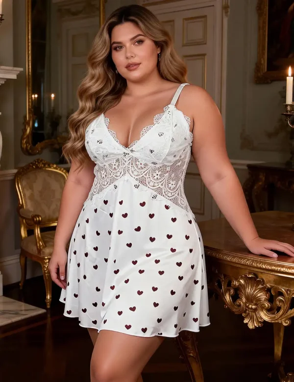 nuisette blanche dentelle et motifs coeurs (1) Nuisette blanche dentelle et motifs cœurs