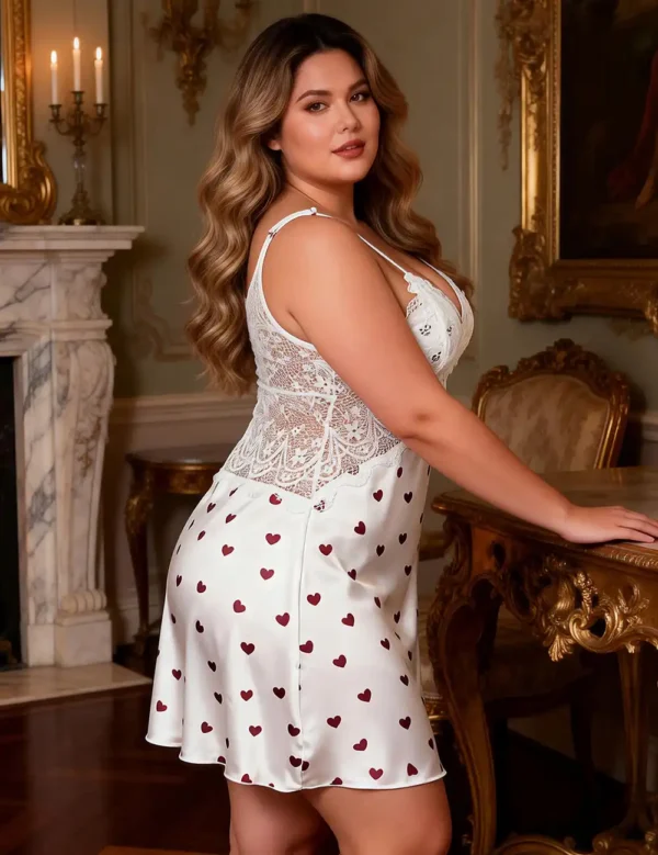 nuisette blanche dentelle et motifs coeurs (3) Nuisette blanche dentelle et motifs cœurs