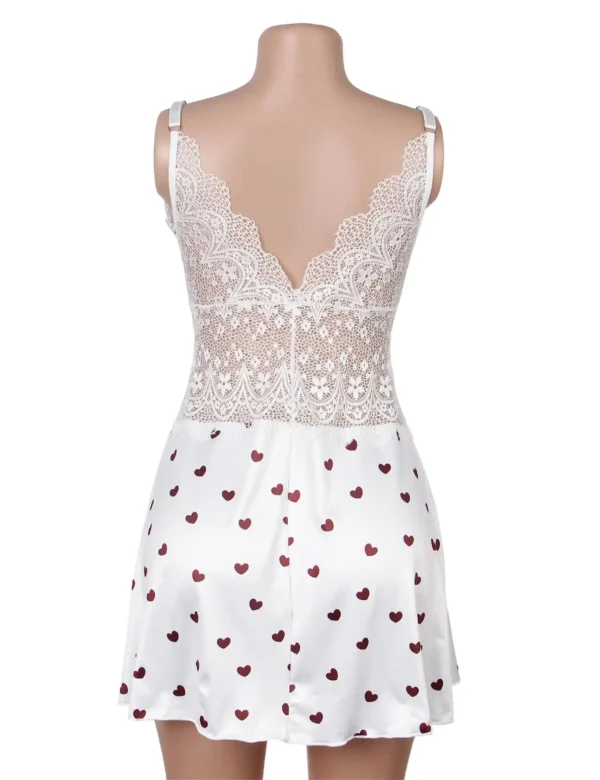 nuisette blanche dentelle et motifs coeurs (4) Nuisette blanche dentelle et motifs cœurs