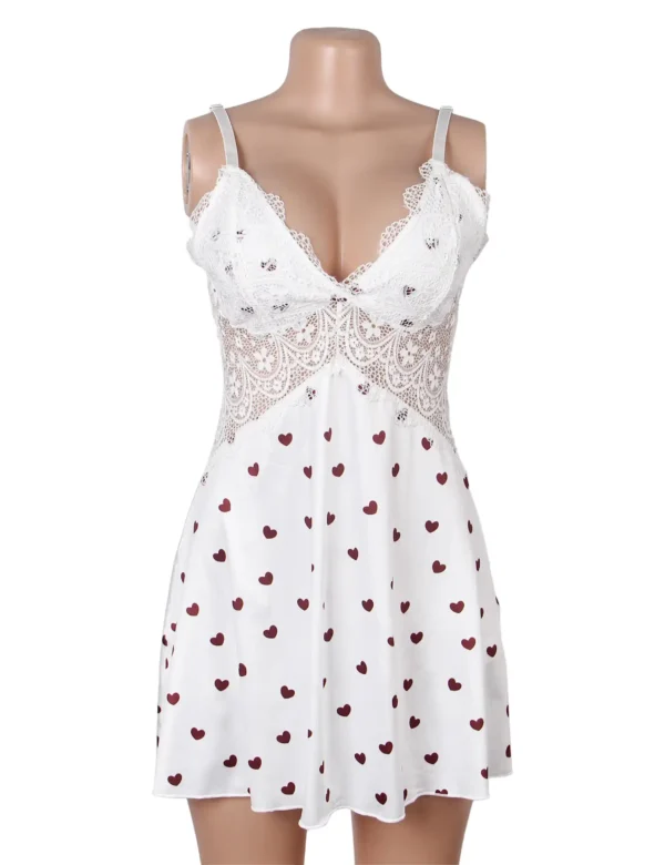 nuisette blanche dentelle et motifs coeurs (5) Nuisette blanche dentelle et motifs cœurs