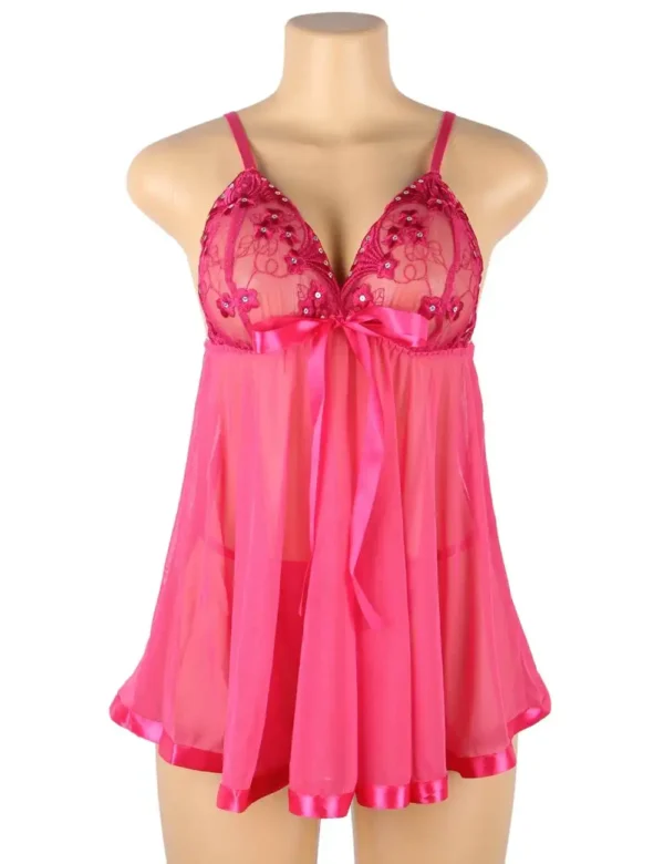 nuisette rose évasée et sequins brillants (3) Nuisette rose évasée et sequins brillants