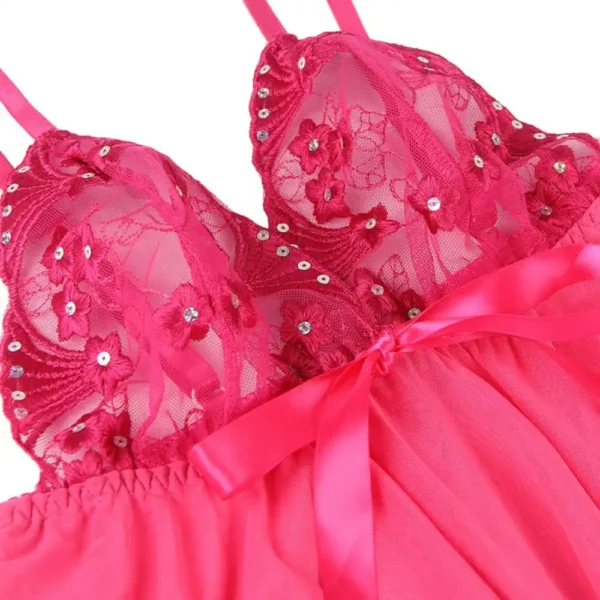 nuisette rose évasée et sequins brillants (4) Nuisette rose évasée et sequins brillants
