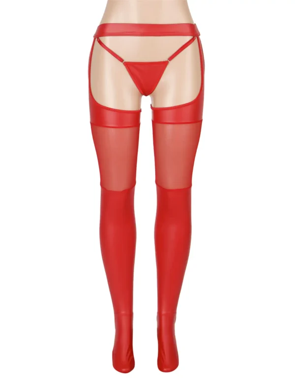 Bas cuir rouge avec porte-jarretelles et string (3) Bas cuir avec porte-jarretelles et string