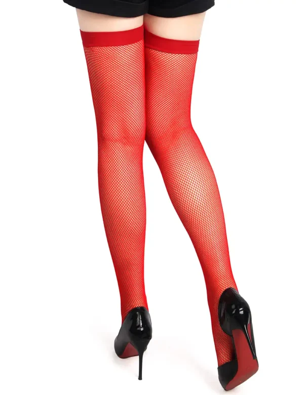 Bas rouges en résille fine à jarretière opaque (3) Bas en résille fine à jarretière opaque