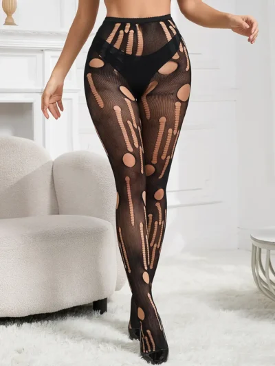 Collant noir sexy effet déchiré (1) Collant sexy effet déchiré