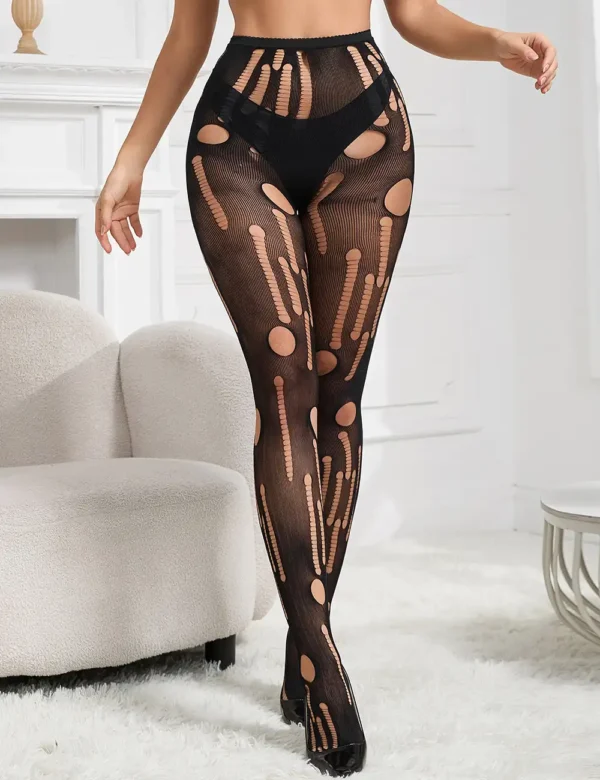 Collant noir sexy effet déchiré (1) Collant sexy effet déchiré
