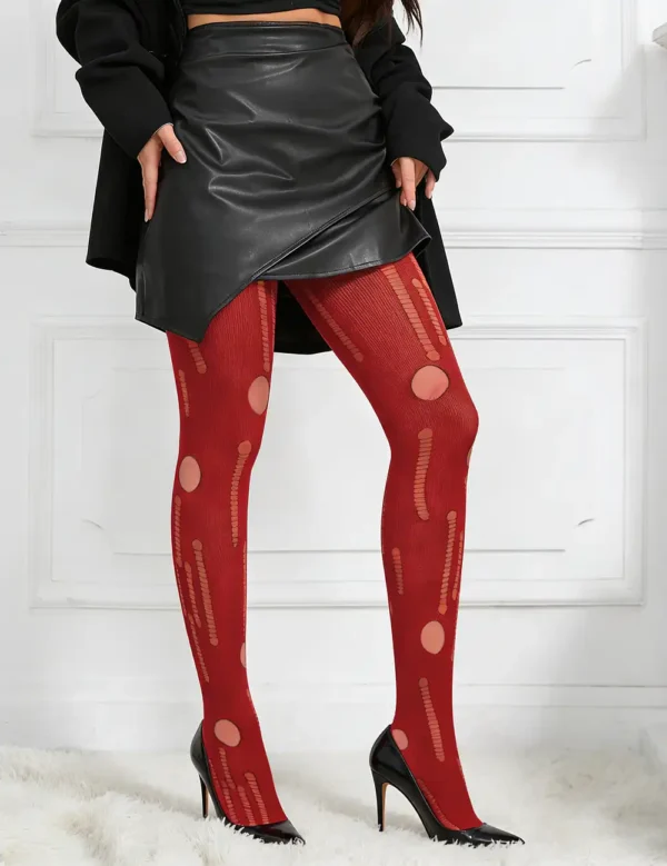 Collant rouge sexy effet déchiré (2) Collant sexy effet déchiré