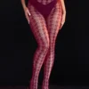 Collants bordeaux sexy en dentelle florale ajourée (1) Collants sexy en dentelle florale ajourée