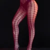 Collants bordeaux sexy en dentelle florale ajourée (2) Collants sexy en dentelle florale ajourée