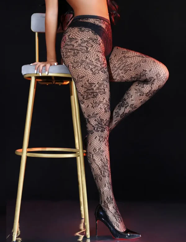 Collants résille noirs à fleurs (1) Collants résille à fleurs