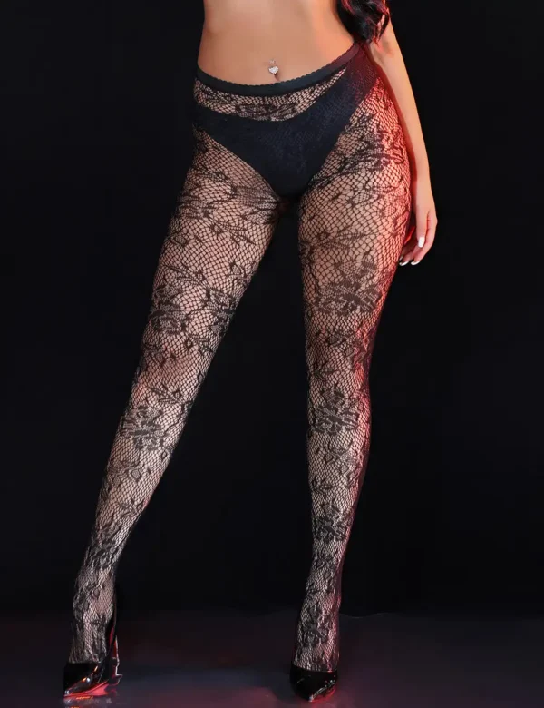 Collants résille noirs à fleurs (3) Collants résille à fleurs