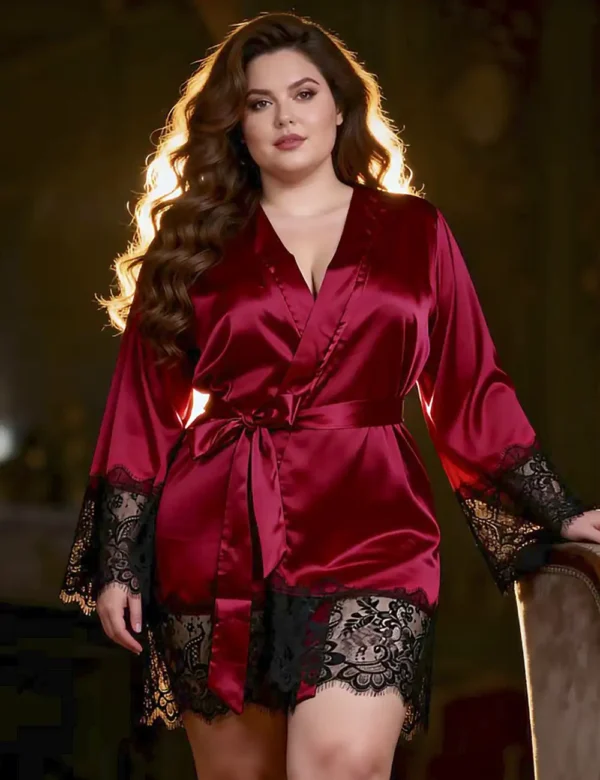 Déshabillé en satin rouge rubis et dentelle noire (2) Déshabillé en satin rouge rubis et dentelle noire