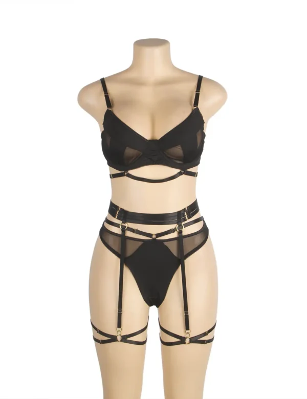 Ensemble 3 pièces sexy avec harnais et porte-jarretelles (3) Ensemble 3 pièces sexy avec harnais et porte-jarretelles