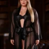 Ensemble lingerie 3 pièces noir en dentelle et voile (1) Ensemble lingerie 3 pièces noir en dentelle et voile