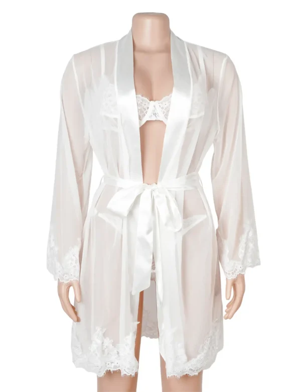 Ensemble lingerie blanc 3 pièces avec déshabillé transparent (2) Ensemble lingerie blanc 3 pièces avec déshabillé transparent