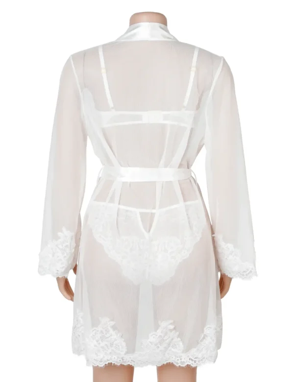 Ensemble lingerie blanc 3 pièces avec déshabillé transparent (3) Ensemble lingerie blanc 3 pièces avec déshabillé transparent