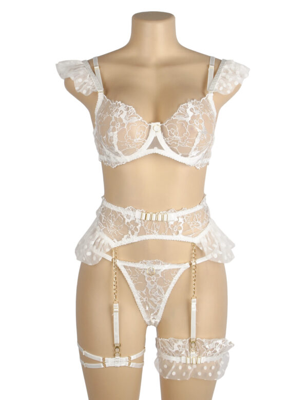Ensemble lingerie blanc à porte-jarretelles chaînes et jarretières (4) Ensemble lingerie blanc à porte-jarretelles chaînes et jarretières