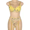 Ensemble lingerie jaune à fleurs avec porte-jarretelles (2) Ensemble lingerie jaune à fleurs avec porte-jarretelles